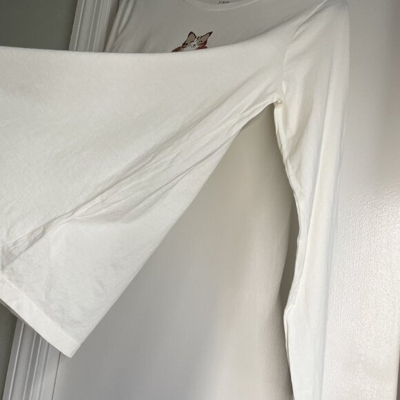 J. Crew Holiday Cat Pajama Lounge Top Size S Cream Long Sleeve PJ Collector Tee - Picture 5 of 8